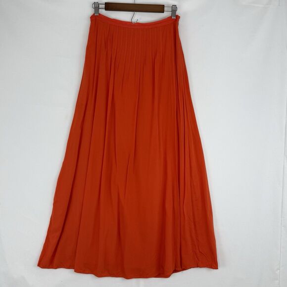 Ann Taylor Loft Pleated Long Maxi Skirt Orange Size 4 Lined - Picture 7 of 16